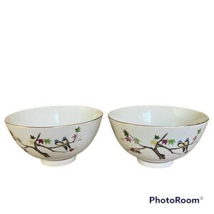R O C Taiwan Bird Design Gold Trim 4” Bowl